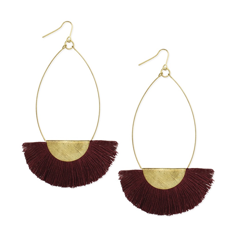 Maroon Fringe Hoop Earring